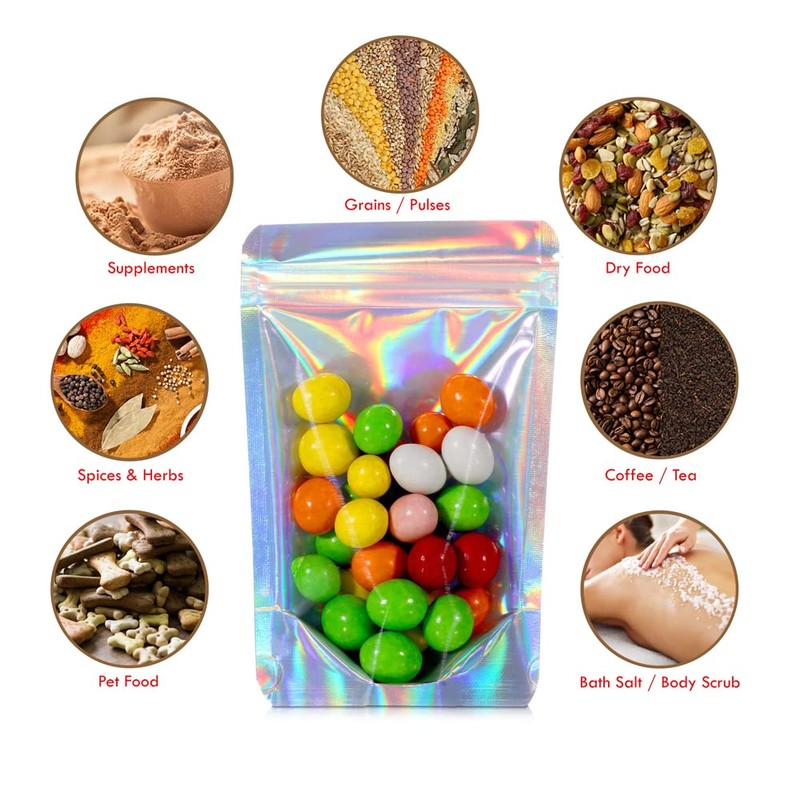RIGHTPAK One Side Clear Holographic Stand Up Pouches with Resealable