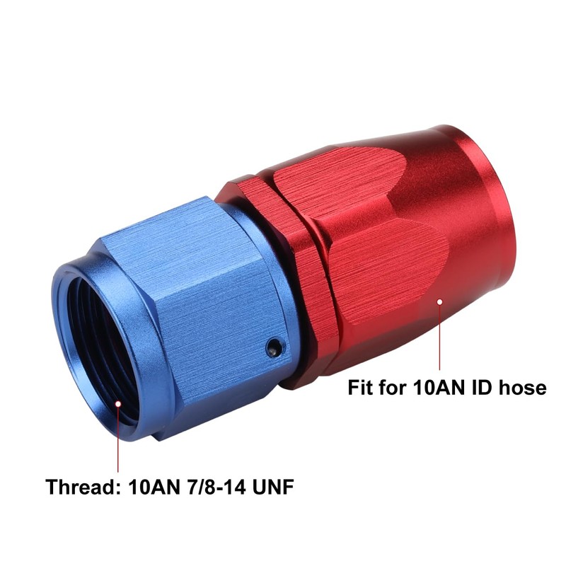 Podavelle 10AN Straight Hose End Fitting Swivel Aluminum Blue/Red