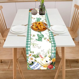 Happy Easter 13x72 Inch Spring Table Runner Decorations Flower Vase Happy Easter Spring Decor for Party Decorations White Home Dinning Room Desk Holiday Birthday Long Coffee Table Runners