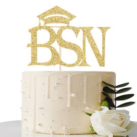 Gold Glitter BSN Cake Topper - Nurse / RN Graduation Party Decoration - Nurse Graduation Cake Decorations - Nursing Grad Party Decorations