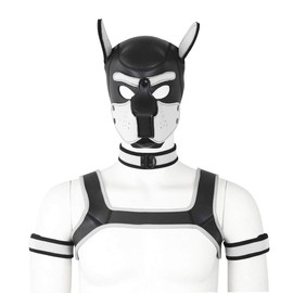 Adults Neoprene Puppy Hood Custom Animal HeadMask Novelty Costume Dog Hood Mask,Collar,Armband andHarness Set (White)