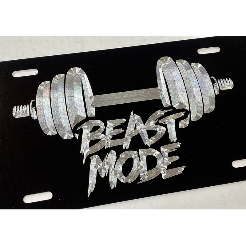 Engraved Silver on Black Beast Mode Weightlifting License Plate Vanity