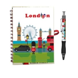 Bells Box 1 x A5 London Souvenirs Notebook and Pen - England British Stationary Gift Set - London Iconic Landmark Notepad Pen
