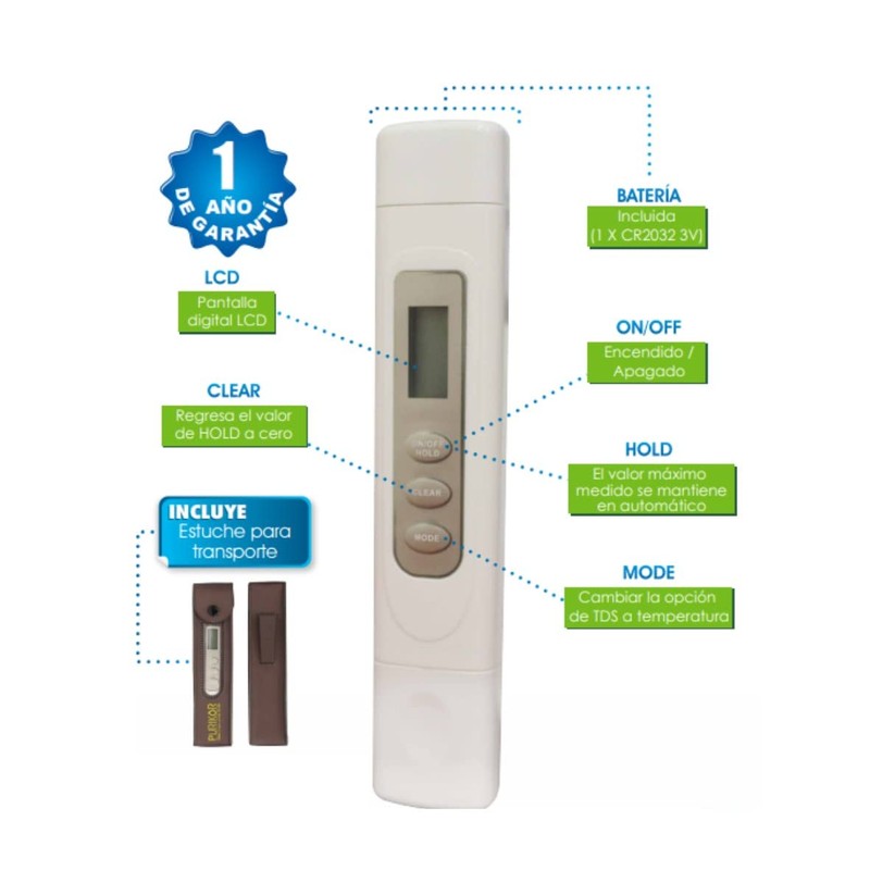 Medidor de Sólidos Totales Disueltos en PPM (TDS) PK-TDS3