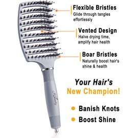 KTKUDY Detangling Hair Brush for Color-Treated, Fine & Fragile Hair Types - Eliminates Knots & Reduces Breakage Hairbrush for Wet & Dry Hair - Tangle Free Detangler Brush For Women Men & Kids