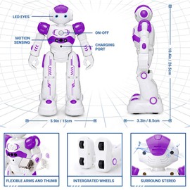 KingsDragon RC Robot Toys for Kids, Gesture & Sensing Programmable Remote Control Smart Robot for Age 3 4 5 6 7 8 Year Old Boys Girls Birthday Gift Present,Purple