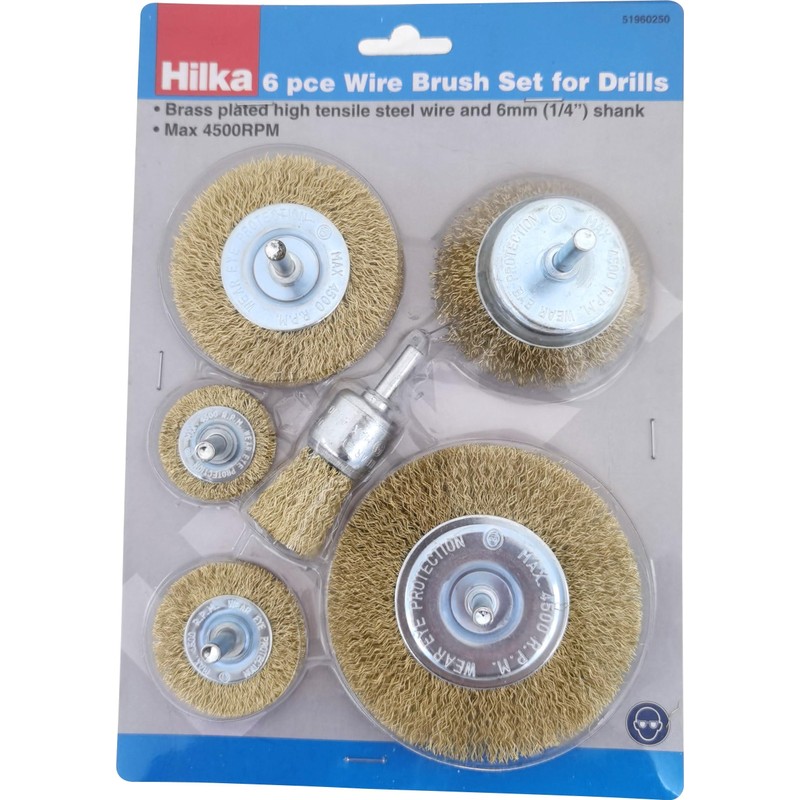 Hilka 51960250 6 pce Wire Brush Set for Drills