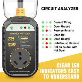 GEARGO RV Surge Protectors 30 Amp, 12000 Joules RV Circuit Analyzer, IP68 Surge Voltage Protection, RV Adapter Plug for Camper (Yellow)