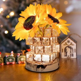 Flower Lamp with USB Charge,3-Colour Infinitely Dimmable Artificial Sunflower LED Table Lamp,Rechargeable Cordless Touch Small Night Light,Gift Ideas for Mothers Day,Xmas,Birthday (Sunflowers01)