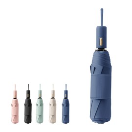 French Style Automatic, Compact Travel Folding Umbrella with 7 cm Velcro Closure/8 Ribs/Small Light/Teflon Coating/UV Protection/Waterproof/Rain/Sun/Bag/Backpack/Women/Children, navy