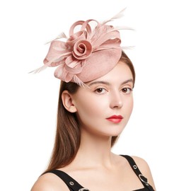 C.Garopl Fascinators Hats Women Vintage Wedding Fashion Headband Clip Church Cocktail Dresses Headwear Tea Party (Pink-02)