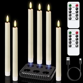 GenSwin Rechargeable Flameless Taper Candles with Charging Base Remote