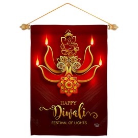 Ornament Collection Diwali Home Banner Patio Porch Lawn Garden Flag Pole Room Decoration Indoor Small Outdoor Yard Indian Festival of Lights India Happy Deepawali Sign Religious Hinduism, Made in USA