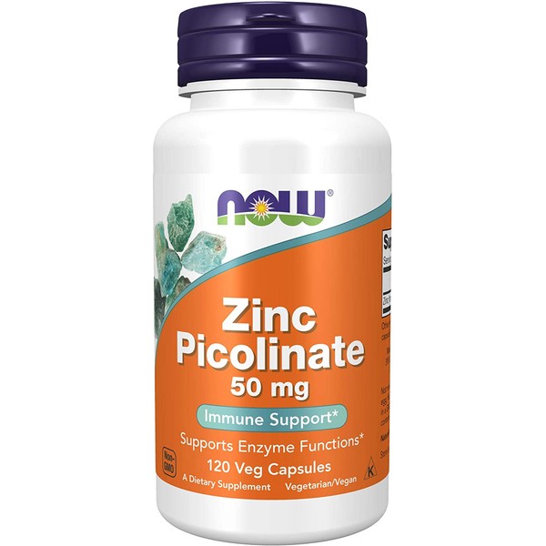 NOW Supplements, Zinc Picolinate 50 mg, Supports Enzyme Functions, Immune Support, 120 Veg Capsules