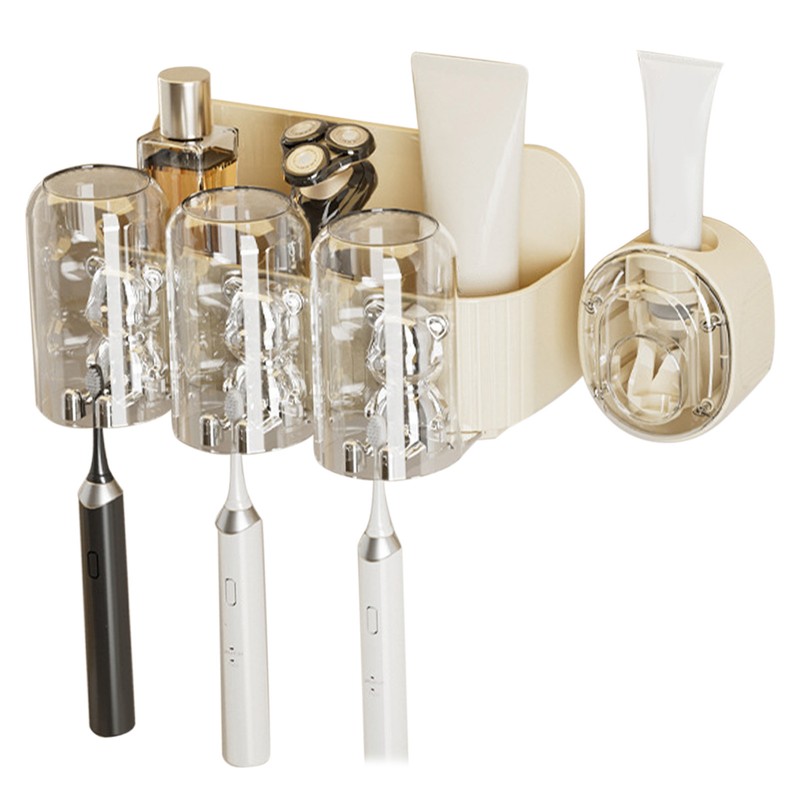 Cute Bear Toothbrush Shelf with Automatic Toothpaste Squeezer Plastic Punch
