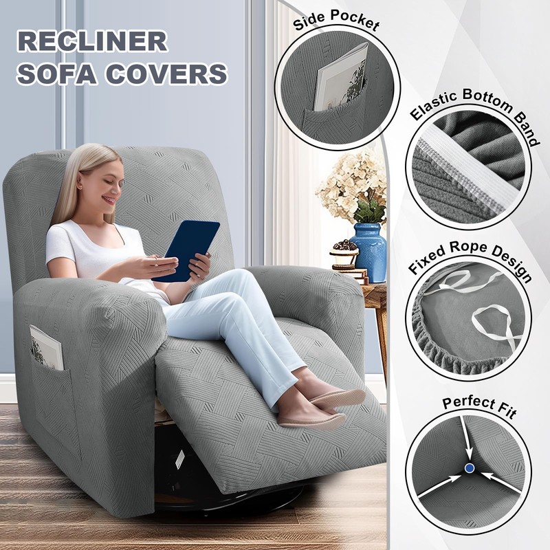 JIVINER Loveseat Recliner Covers, Jacquard 4 Piece Recliner Sofa Cover