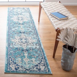 Safavieh Madison Collection Runner Rug - 2'2" x 6', Teal & Navy, Boho Chic Medallion Distressed Design, Non-Shedding & Easy Care, Ideal for High Traffic Areas in Living Room, Bedroom (MAD473K)
