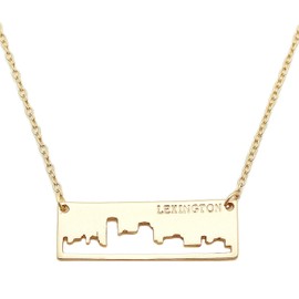 Khloe Patriotic United States: City Skyline Matte Gold-Tone Rectangular Cut-Out Pendant Necklace: Lexington