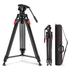 NEEWER 76" Video Camera Tripod with Fluid Head, One Step Quick Release Portable Tripod, Aluminum Heavy Duty Tripod Stand, Dual Mode QR Plate for DSLR Cameras Camcorders, Max Load 17.6lb, LL27