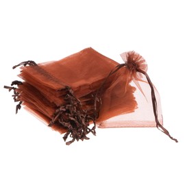 PATIKIL Organza Bags, 100 Pcs 4.72x3.5 Inch Drawstring Mini Pouches Favor Gift Candy Jewelry Bags for Christmas Thanksgiving Festival Party Wedding, Brown