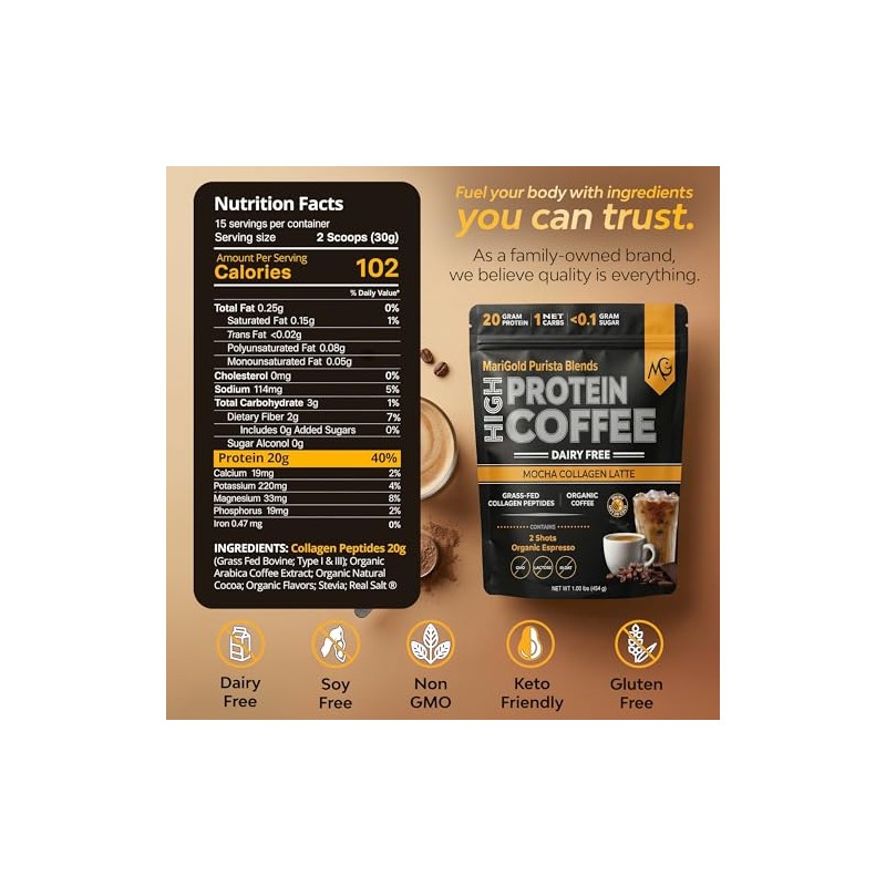 MariGold Café con colágeno rico en proteínas - Latte de