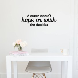 Aurabeam Vinyl Wall Art Decal - A Queen Doesn't Hope Or Wish She Decides - 10" x 30" - Trendy Motivational Quote Sticker for Women Home Office Living Room Bedroom Makeup Mirror Decor