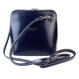Women's Genuine Italian Real Leather Small Mini Classic Cross Body bag or Messenger Bag (Navy)