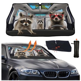 Raccoon Car Windshield Sunshade Umbrella Funny Raccoon Sun Shade Umbrella for Car Raccoon Foldable Car Window Shades Windshield Sun Shades Umbrella Cover 57 x 30 in