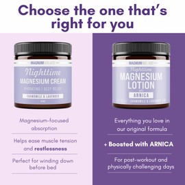 Magnum Solace Nighttime Magnesium Lotion with Arnica – Soothing Relief & Relaxation, Highly Concentrated Magnesium for Muscles & Joints – Apply to Legs or Feet Before Bed – Skin-Friendly