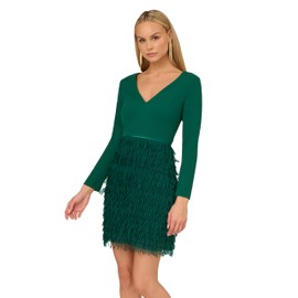 Adrianna Evening Women's Combo Fabric Mini Dress, Dark Ivy, 4