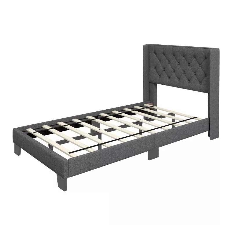 COSTWAY Twin Size Modern Upholstered Headboard Bed Frame With Button