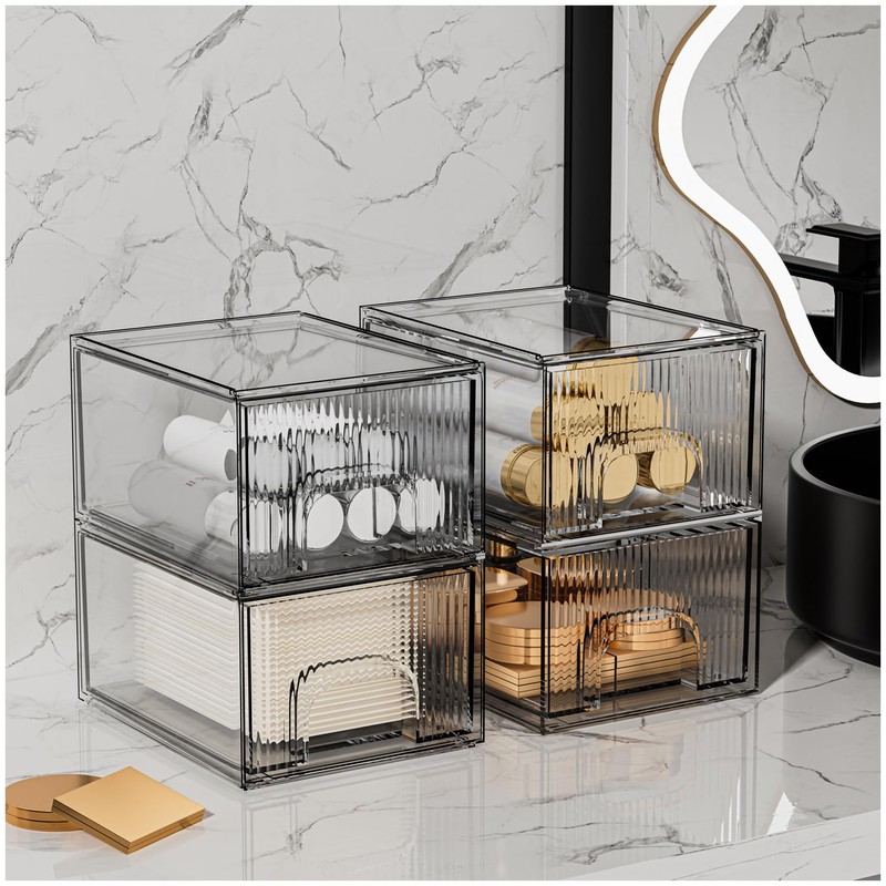 ZHIAI 4 Pack Clear Stackable Storage Drawer, Acrylic Drawer, Cosmetic