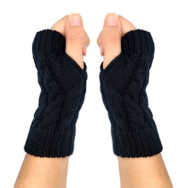 Qiuyan Fashion Warm Soft Comfortable Wrist Gloves Winter Fingerless Hand Warmers Women Girls Stylish Arm Gloves Mitten Knit Crochet Arm Warmers with Thumb Hole for Work Outdoor Gifts (Black)