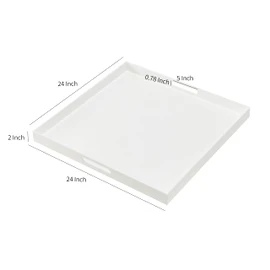 Oversize Extra Large King Size Bed Tray for eating Big Glossy White Acrylic Serving Tray with Handles 24x24 Inch -Spill Proof- Decorative Countertop Organizer for Ottoman,Bed,Party, Butler Tray