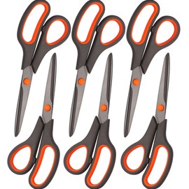 Titanium Scissors, Rkqoa 8" All Purpose Scissors Pack of 6 - High Performance and Designed for Everyday use, Stainless Steel Scissors with Comfort Grip, Right/Left Handed