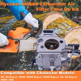 Hyceker MS660 Carburetor Air Filter Tune Up Kit for Stihl 066 MS660 MS650 064 MS640 065 MS 660 650 Magnum Chainsaw G660 Intake Boot Gas Cap Maintenance Parts Walbro Carb WJ-67, WJ-76-1, 1122 120 0621