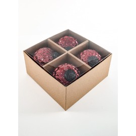 Serene Spaces Living Set of 4 Red Diamond Dimple Glass Ball Ornaments for Christmas Tree, Holiday Décor, Easter, Party, Wedding Decorations, Display in Window Box, Each Measures 4" Diameter