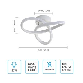 Goeco Modern LED Ceiling Light, 22 W 2500 LM White Ceiling Light, LED Ceiling Light for Hallway, Kitchen, Balcony, Cool White 6500 K