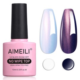 AIMEILI Hema Free Gel Nail Polish Pearl Top Coat, Cruelty Free, Vegan, 2 In 1 Pearlescent Glitter Glossy Shiny No Wipe Gel Top Coat 005