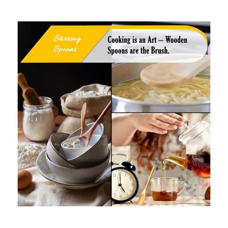 Premium 5-Piece Wooden Spoon Set. Kitchen Essentials - Oval Wood