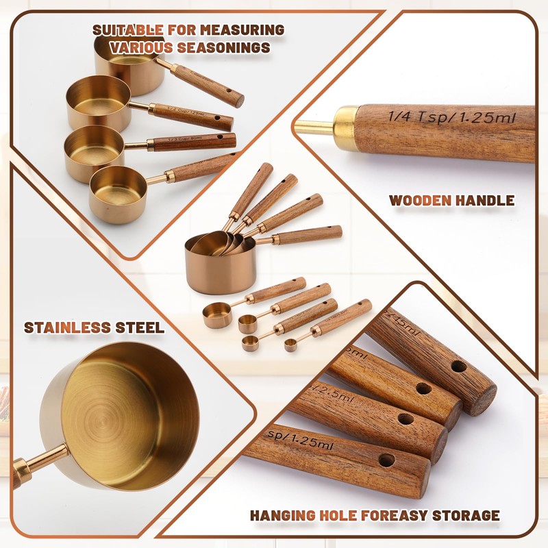 AGIgear Premium Measuring Cups and Spoons Set with Wood Handle