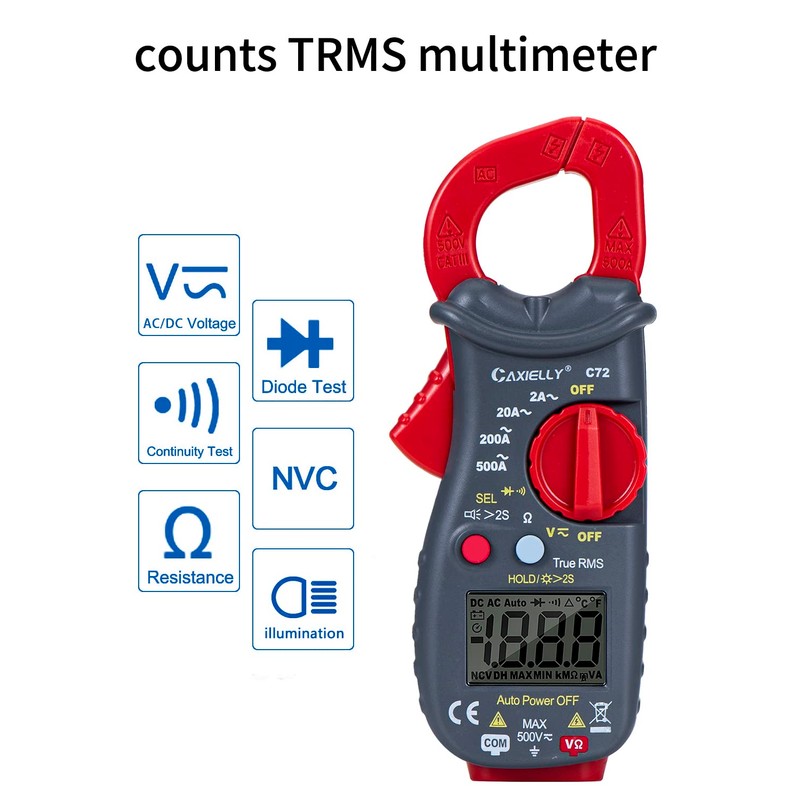 CAXIELLY Digital Clamp Meter Multimeter Amp Voltage Tester Auto-ranging with