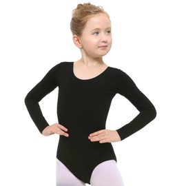FNA FASHIONS® Girls Dance Cotton Leotards-Full Sleeves or Sleeveless | 92% Cotton, 8% Elastane (Full Sleeve Black Leotard, 5-6 Years)