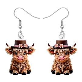 YAYAKO Highland Cow Earrings Highlander Cow Gifts for Women,Acrylic Dangle Earrings Cute Jewelry Accessories,Western Country Gifts for Animals Lovers (Tan)