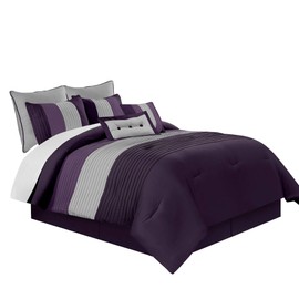Chezmoi Collection Loft 8-Piece Luxury Striped Comforter Set (Full, Purple/Gray/Lavender)