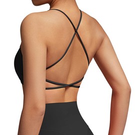 SUUKSESS Women 2 Piece Open Back Sports Bra Pack Strappy Workout Gym Yoga Crops (Red & Black, S)