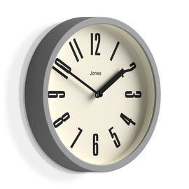 JONES CLOCKS® Hot Tub Wall Clock | Small Retro Round Clock | 8 inch | Grey | Easy to Read Numbers | Ideal for Kitchen, Office, Children’s Room or Any Small Space