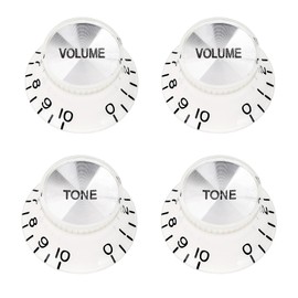 Banworks '60s Guitar Control Knobs 24-Spline Imperial Knobs 6mm (15/64") 2 Tone + 2 Volume Knobs Aluminum Top Speed Knobs for Gibson Les Paul SG Guitars Pack of 4 JT/XN-09 White with Silver Top