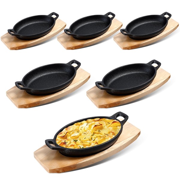 Mifoci 6 Sets Mini Cast Iron Skilletsoval Fajita Plates with