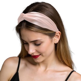 ZLYC Mulberry Silk Headband Elastic Twist Knotted Head Bands for Women's Hair, Solid Light Pink